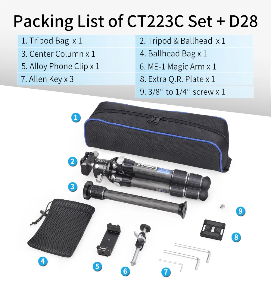 Load 10kg CT223C Mini Tabletop Tripod 10-Layer Carbon Fiber Compact Desktop Trip