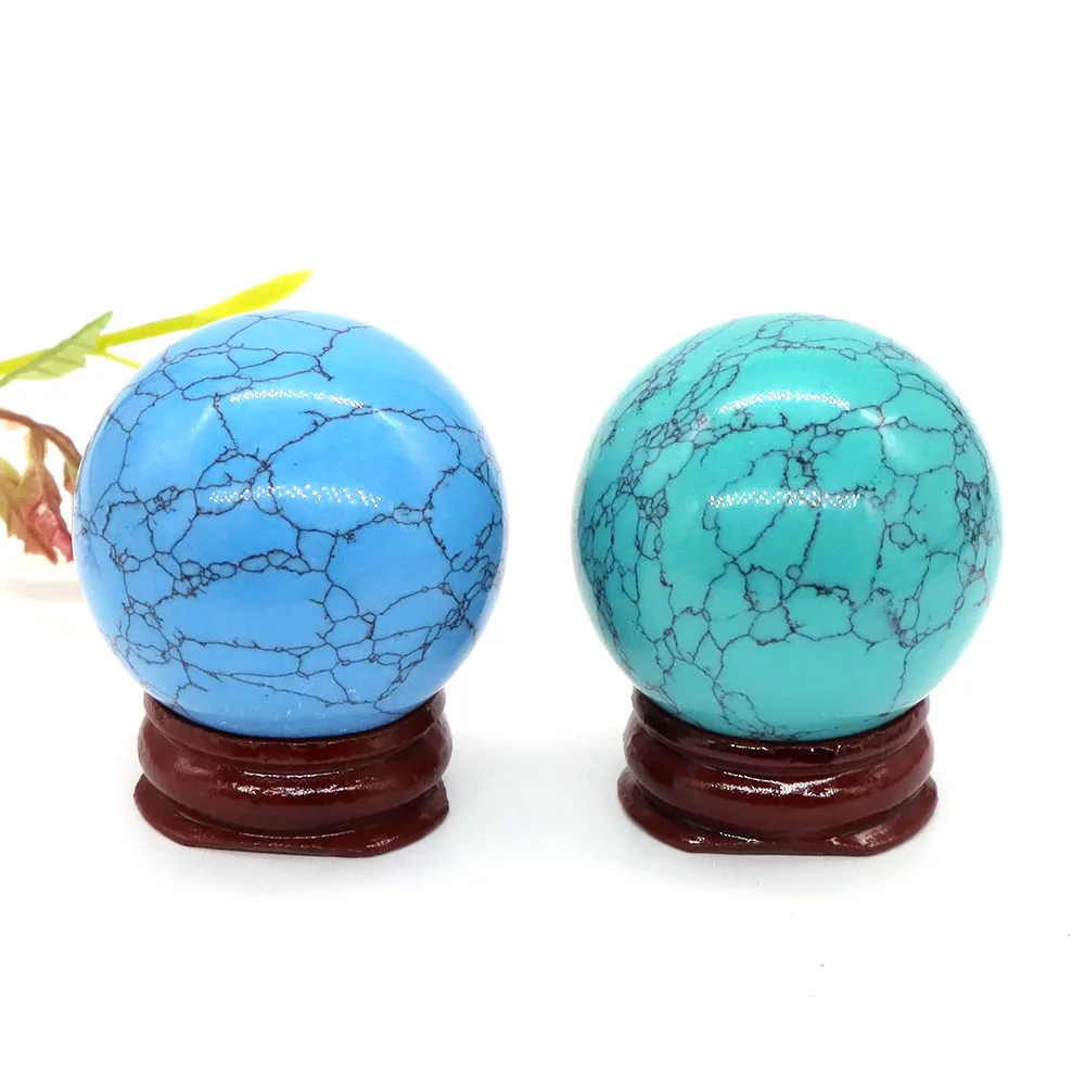 

40mm Blue And Green Howlite Turquoise Crystal Healing Reiki Gemstone Shpere Massage Stone Ball Home Room Decoration With Stand