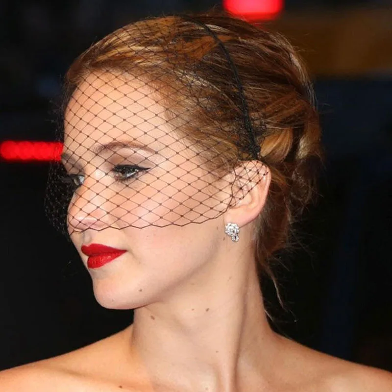 BirdcageVeilWhiteHeadbandForBridalRussianTulleFascinatorFace