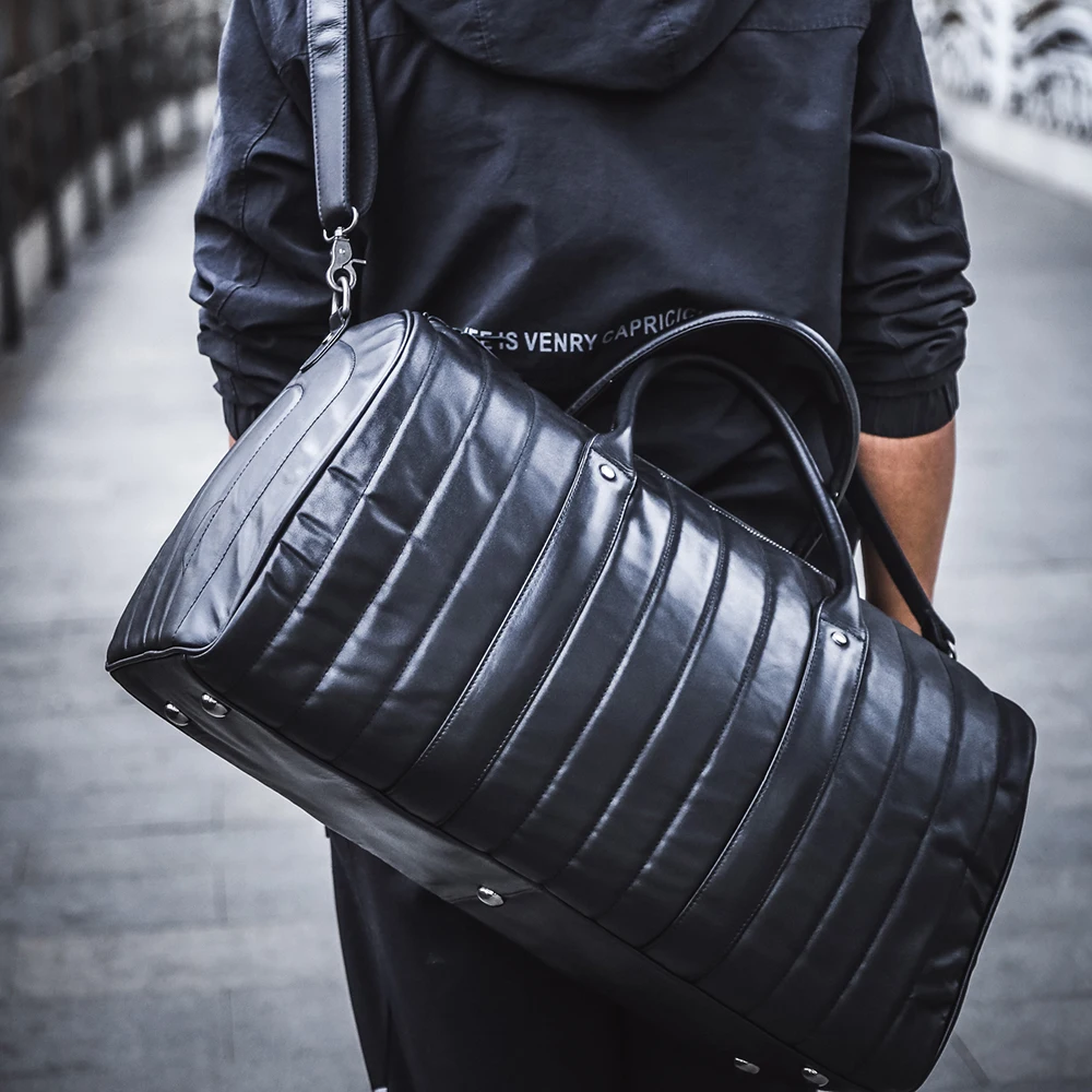 Luggage bag leather men’s fitness bag large capacity black travel bag cowhide crossbody portable male travel bag