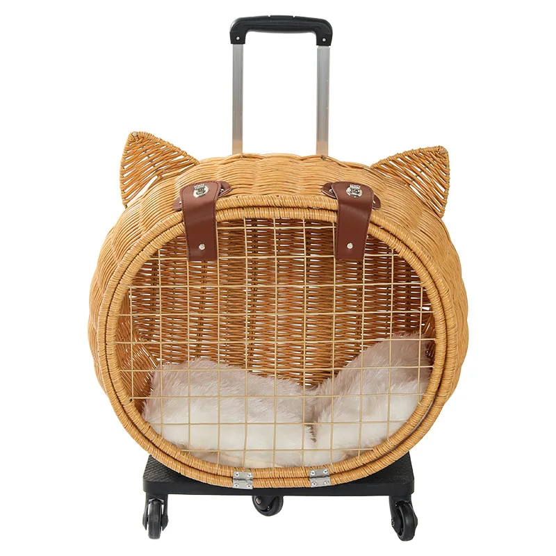 Cat Portable Bag Pet Outgoing Trolley Case Vine Weaving 13KG Cat and Dog Bag High Beauty Outdoor Travel KOOBDIN