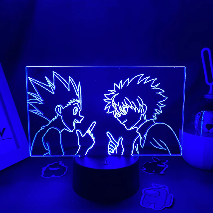 

Hunter x Hunter Аниме Фигурка Killua Zoldyck и Gon 3D светодиодные неоновые ночники подарок для друга спальня манга настольное украшение Лавовая Лампа