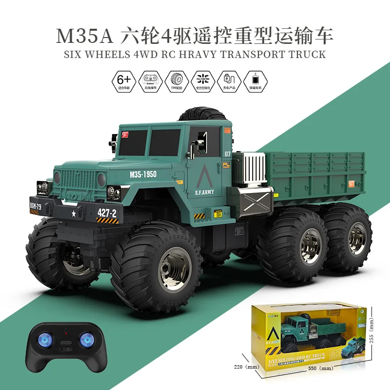 SL New RC Cars 6081 1:12 Scale Military Six-Wheel 4WD Heavy Transport Off-Road Electric Truck Model, Children's Christmas Gift 2