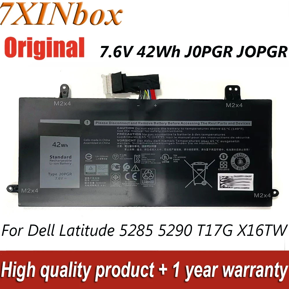 

7xinbox 42Wh 5250mAh J0PGR JOPGR 1WND8 7,6 V Оригинальный аккумулятор для ноутбука Dell Latitude 5285 5290 X16TW T17G T17G 12 5285 2-в-1