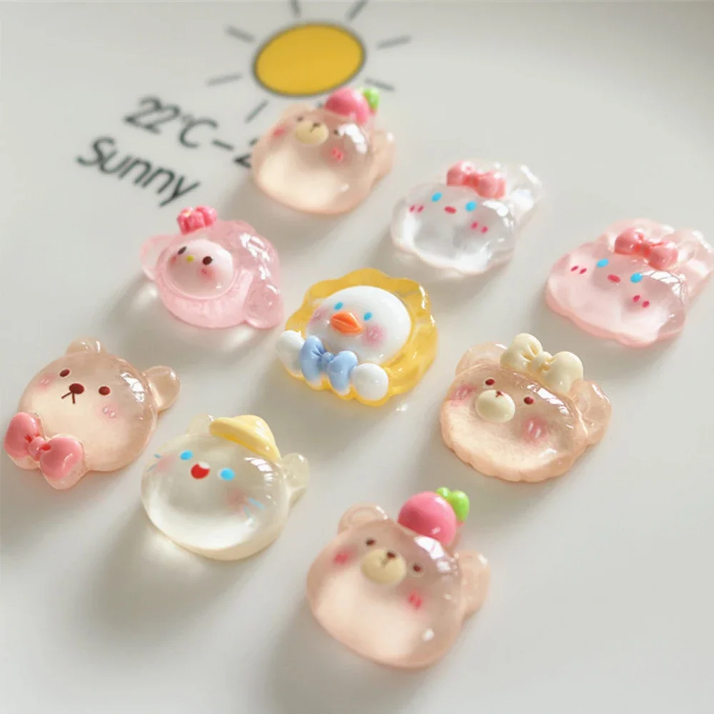 투명 오리 곰 송진 플랫 백 카보숑, 머리핀 전화 케이스 스크랩북 DIY 보석 공예 장식 액세서리, 10 개