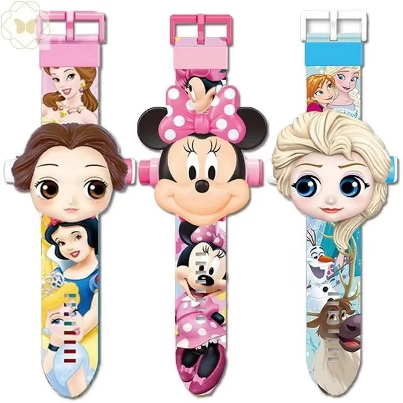 Marvel Disney Watch Spiderman Iron Man Hulk Mickey Mouse Anime Figure Child Toy Watch Projectable Animation Cartoons Alarm Clock