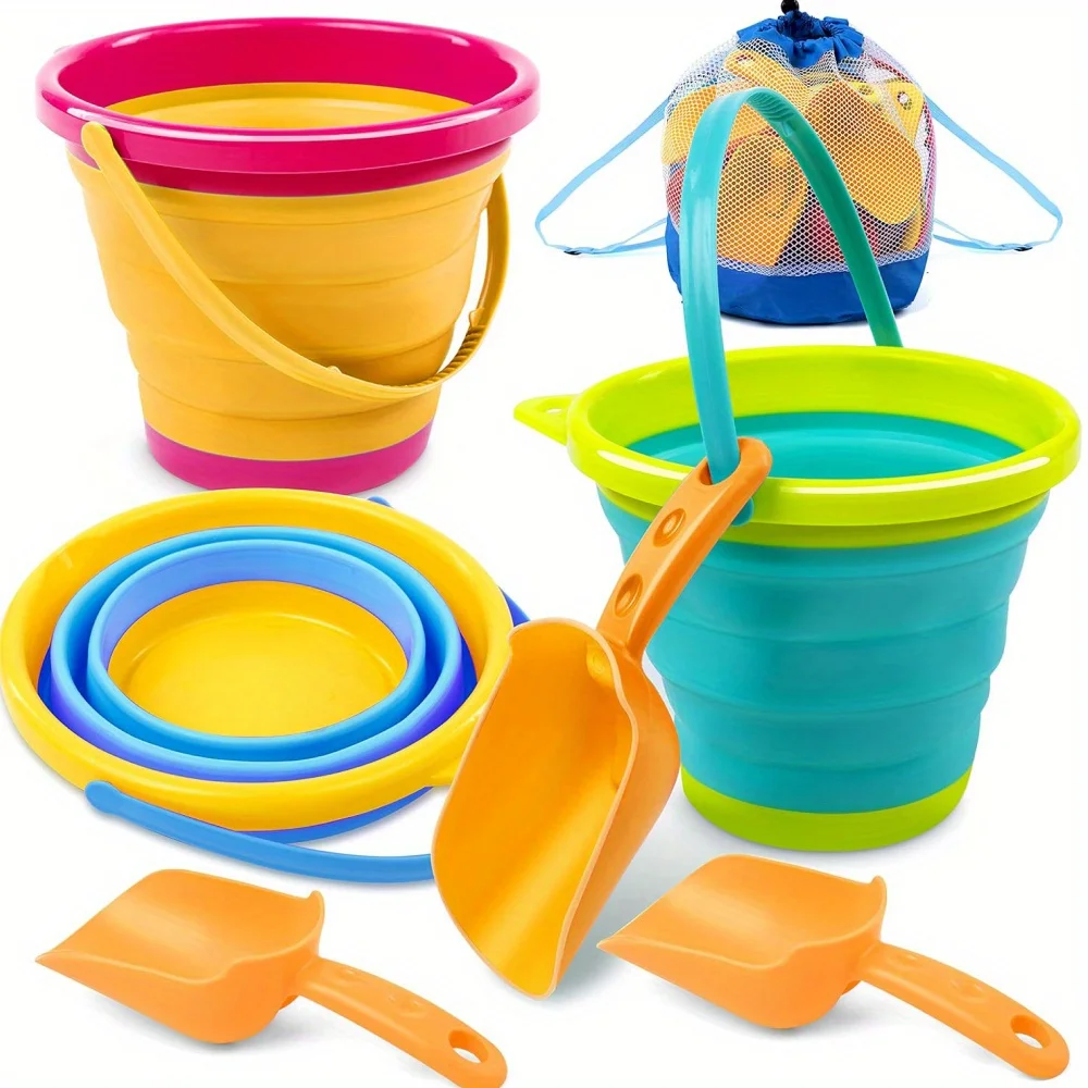 Collapsible Beach Pails With Shovels Set For Sand Play Fun_voghion.com