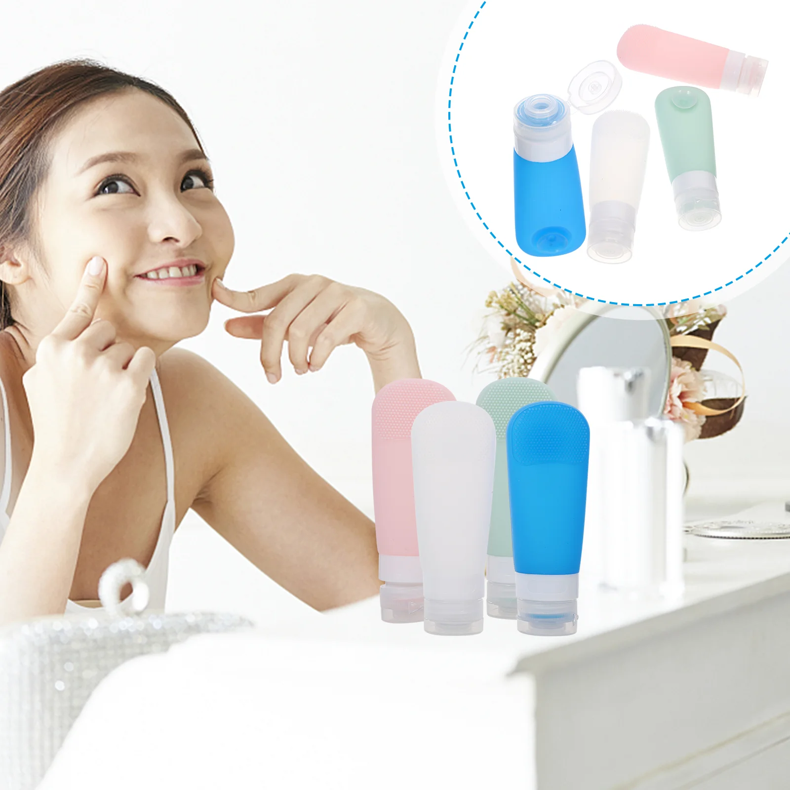 Travel Sub Bottle Lotion Shampoo Dispenser Hairbrush Sucker Bottle Silicone Plastic Toiletry Refillable Bottles