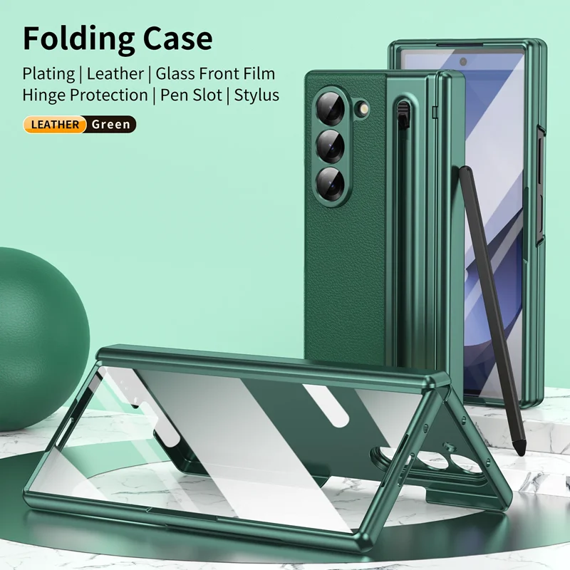 Electroplated Hinge Phone Case with Screen Glass & Pen Slot - All-Inclusive Protective Cover