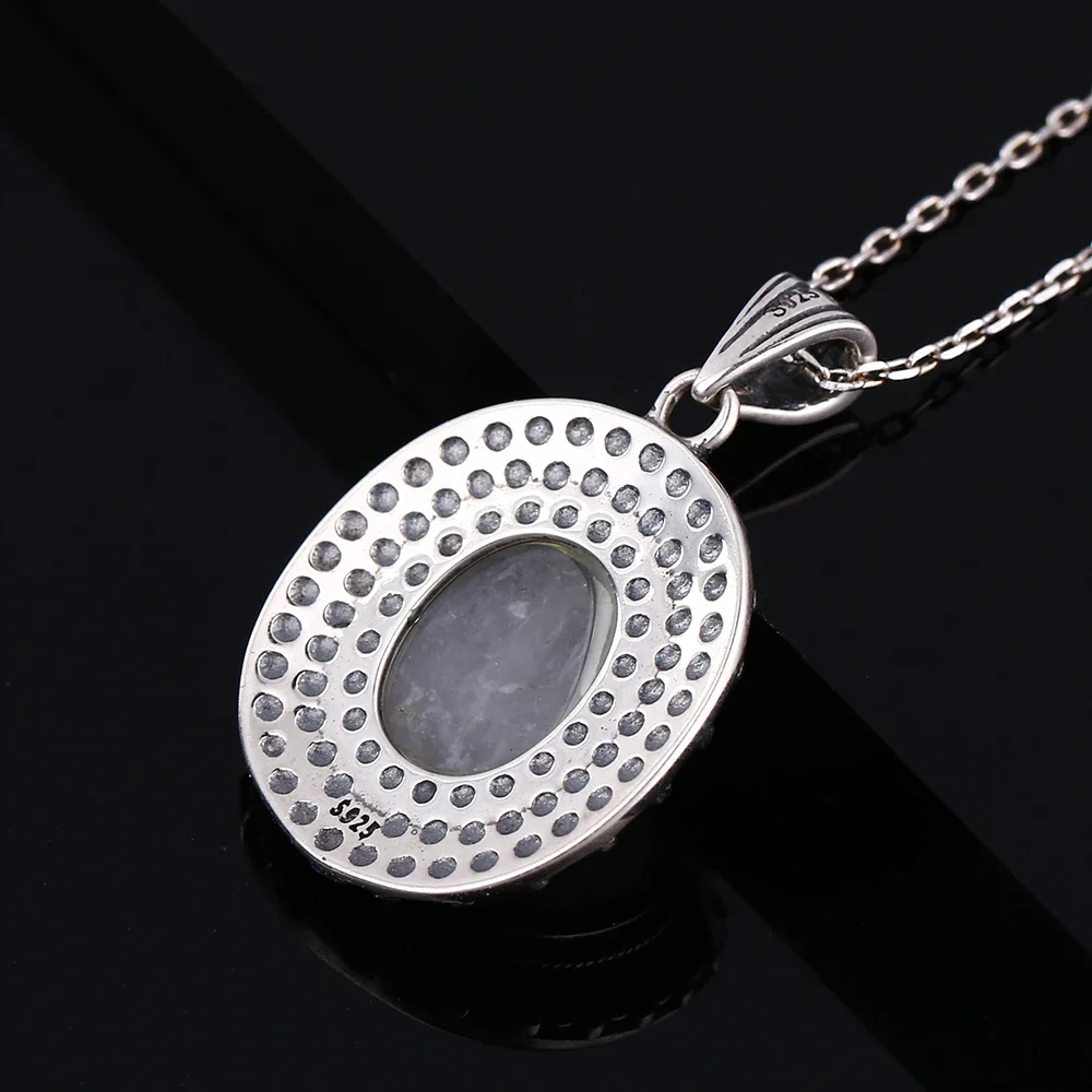 Natural Large Oval 10*12MM Moonstone Necklace 925 Silver Pendant Necklace for Women Vintage Luxury Wedding Party Gift