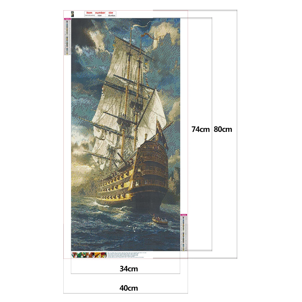5D DIY Art Full Drill Set Sea Sailboat Pattern Diamond Embroidery Art Crafts 15.7x31.5in Diamond Mosaic Painting Kits for Adults
