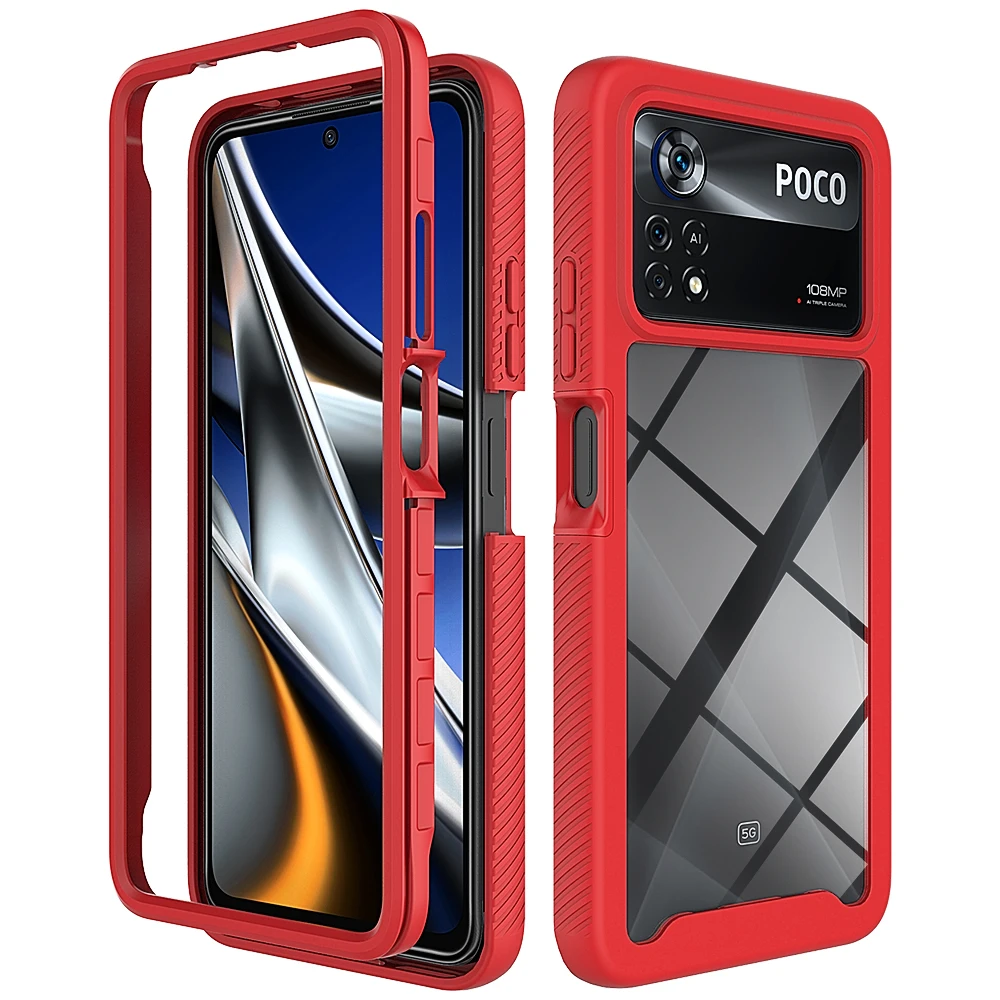 Cover Per Xiaomi Poco X4 Pro 5G + 2 Vetri Temperati – Custodia Trasparente TPU, Angoli Rinforzati, Rosa/Verde