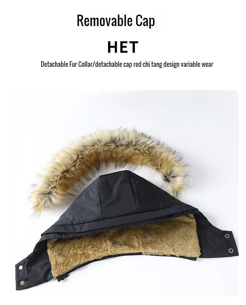 2024 New Men Winter Parka Fleece Lined Thick Warm Hooded Fur Collar Coat Male Size 5XL Plush Jacket Autumn Work Outwearing Black