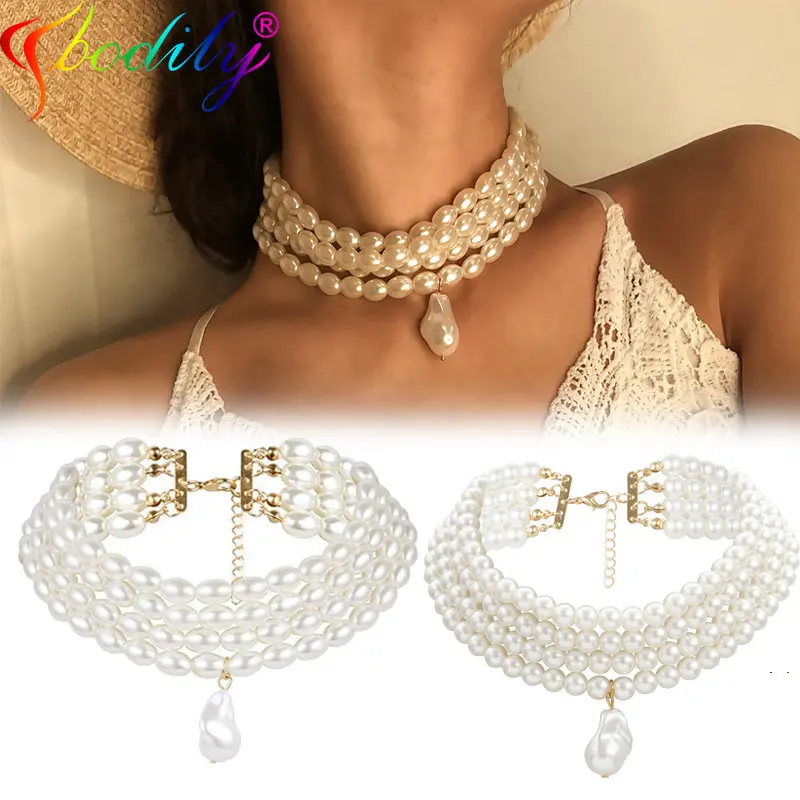 Multilayer Imitation Pearl Choker Necklaces For Women Jewelry