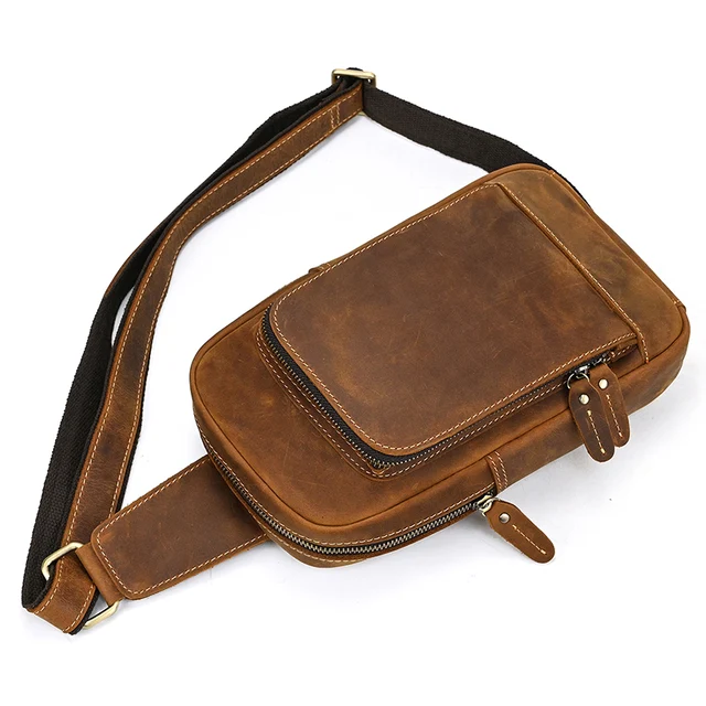 Ninesung Male Genuine Leather Chest Bag Shoulder Messenger Bag Men Sling  Bags Travel Day Pack Black Designer Crossbody Pack Waterproof Durable  Vintage