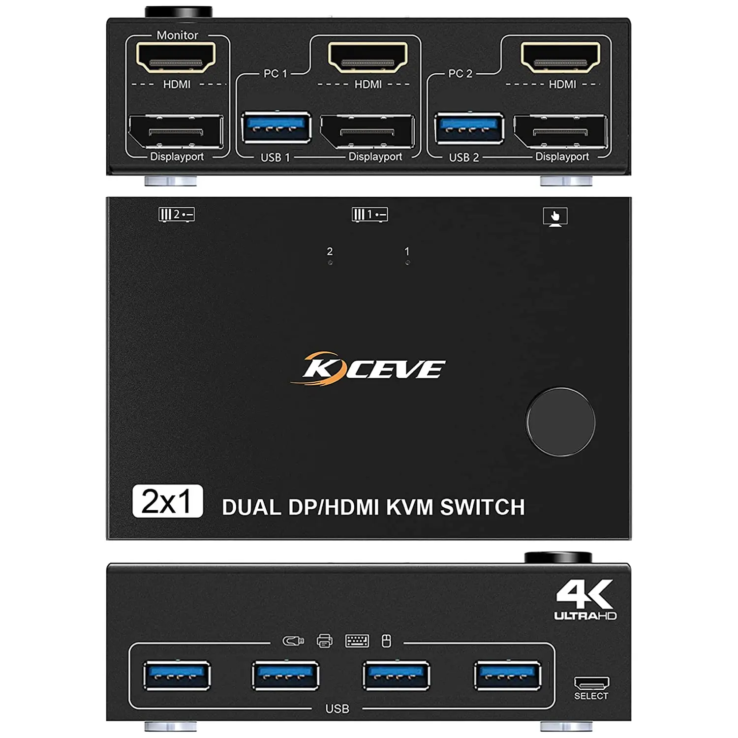 

KCEVE DP HDMI USB 3.0 Dual Monitors Displayport KVM Switch,Supports for 2 Computers Share Keyboard Mouse and Monitor