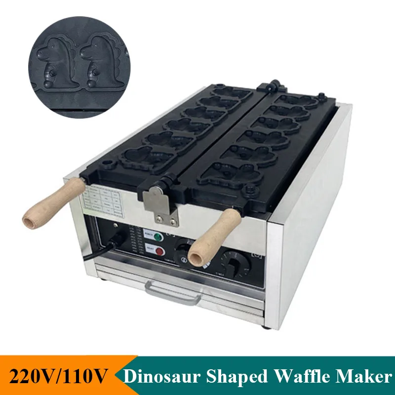 220V 110V Little Dragon Shaped Waffle Maker Baker Electric Dinosaur Waffle Cake Snack Making Machine 6 Pcs