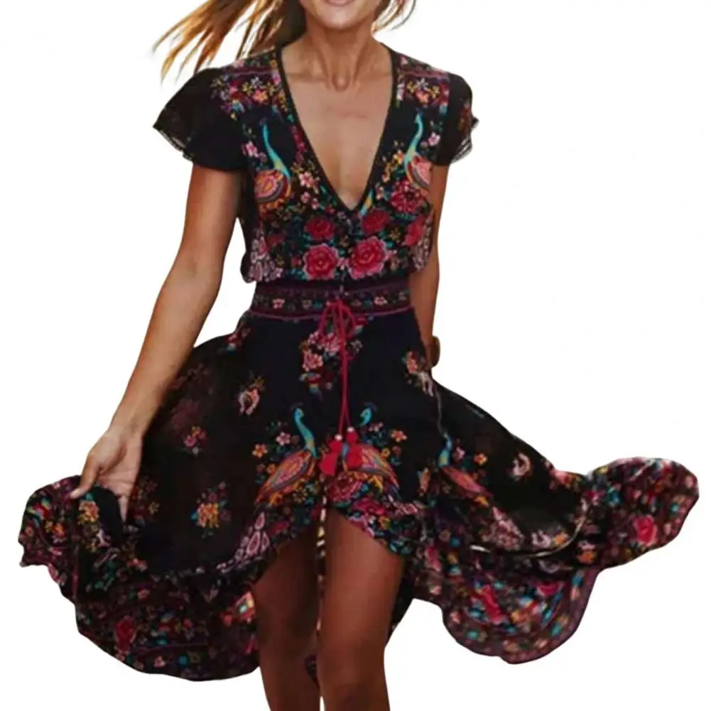 

Lightweight Charming Summer Boho Floral Print Long Dress Thin Midi Dress Large Hemline Female Clothing