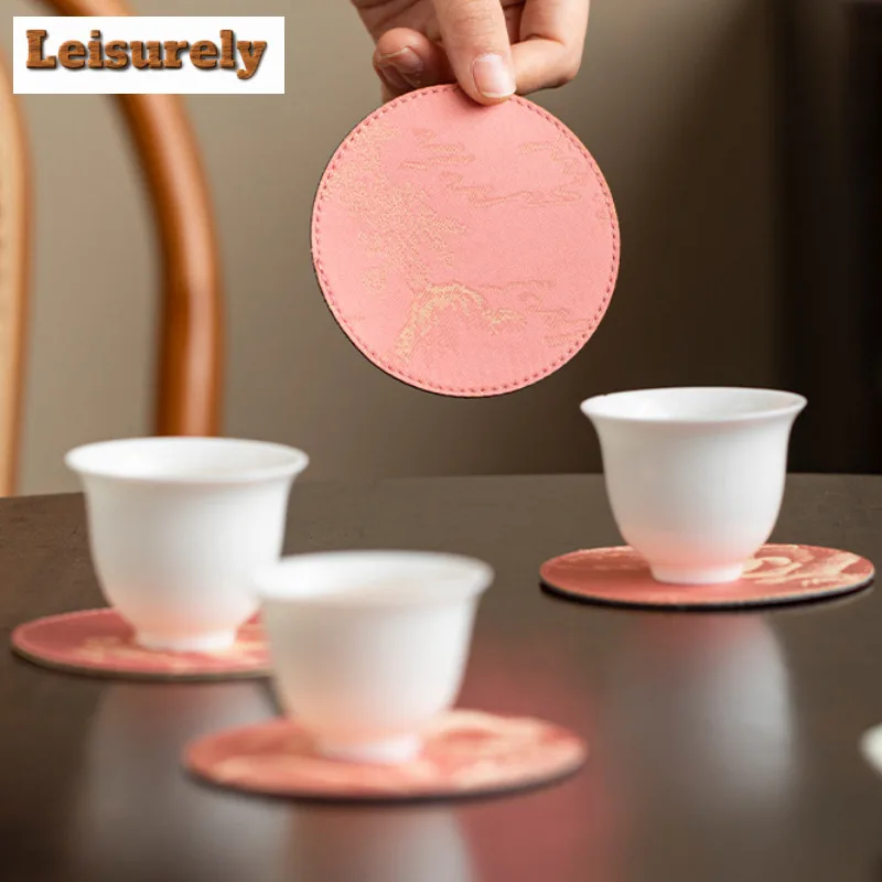 4pc/lot Mountain Round Double-sided Patent Satin Coasters Non-slip Coffee Cups Saucer Anti-scald Placemats Cup Holder Teaset