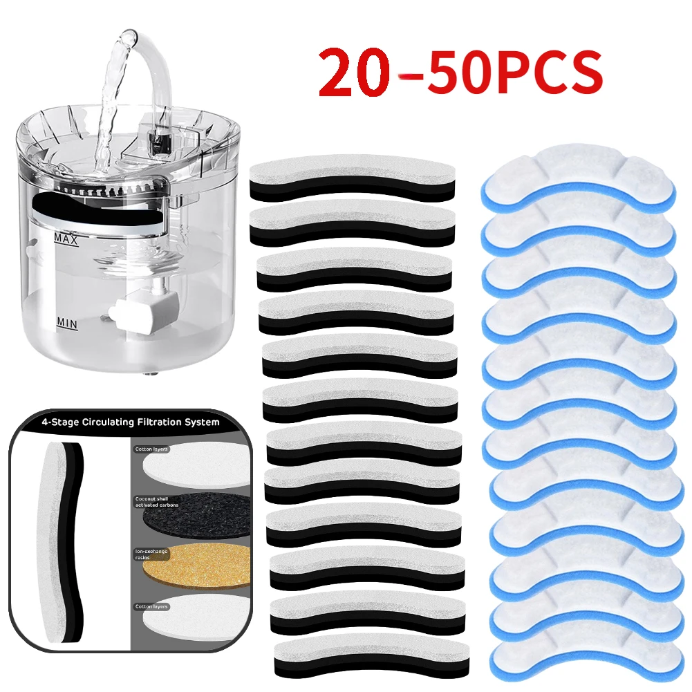 

20-50pcs Cat Water Fountain Replacement Filters for WF050/WF060 Activated Carbon Filter for Pet Auto Drinking Feeder