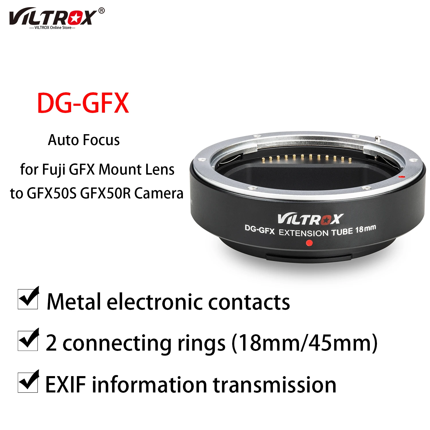 Viltrox Dg-Gfx 18Mm Macro Extension Tube Auto Focus Lens Adapter Ring Per Fujifil Fuji Gfx Mount Lens E Camera Gfx50S Gfx50R