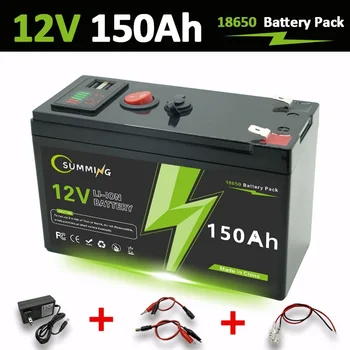 12V Lithium Battery 150Ah LiFePO4 4000+ Deep Cycles Built-in BMS,10-Year Lifetime,for UPS, Kayak Fish Finder, Solar Panel,Radio