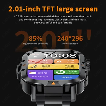 LIGE Flashlight Smartwatch For Men Women 2.01 Inch Screen Bluetooth Call Watch Outdoors Sports Smart Watch Man Health Bracelet 2