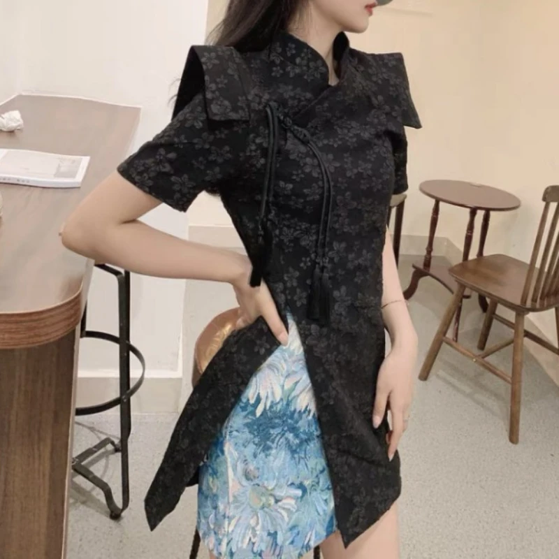 

Chinese Traditional Qipao Cheongsam Chi-pao Improvement Spring Summer 2023 Embroidered Short High Waist Half Skirt Two Piece Set