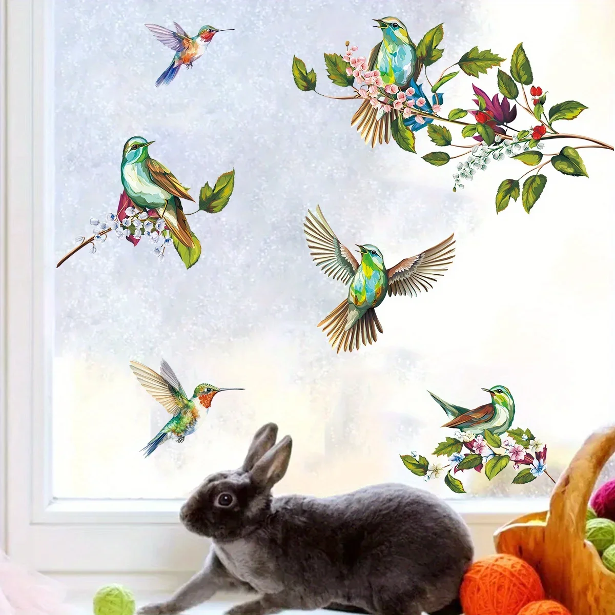 1Pc Watercolor Simulation Bird Branches Window Stickers Removable for Bedroom Living Room Decor Foyer Home Wall Decal