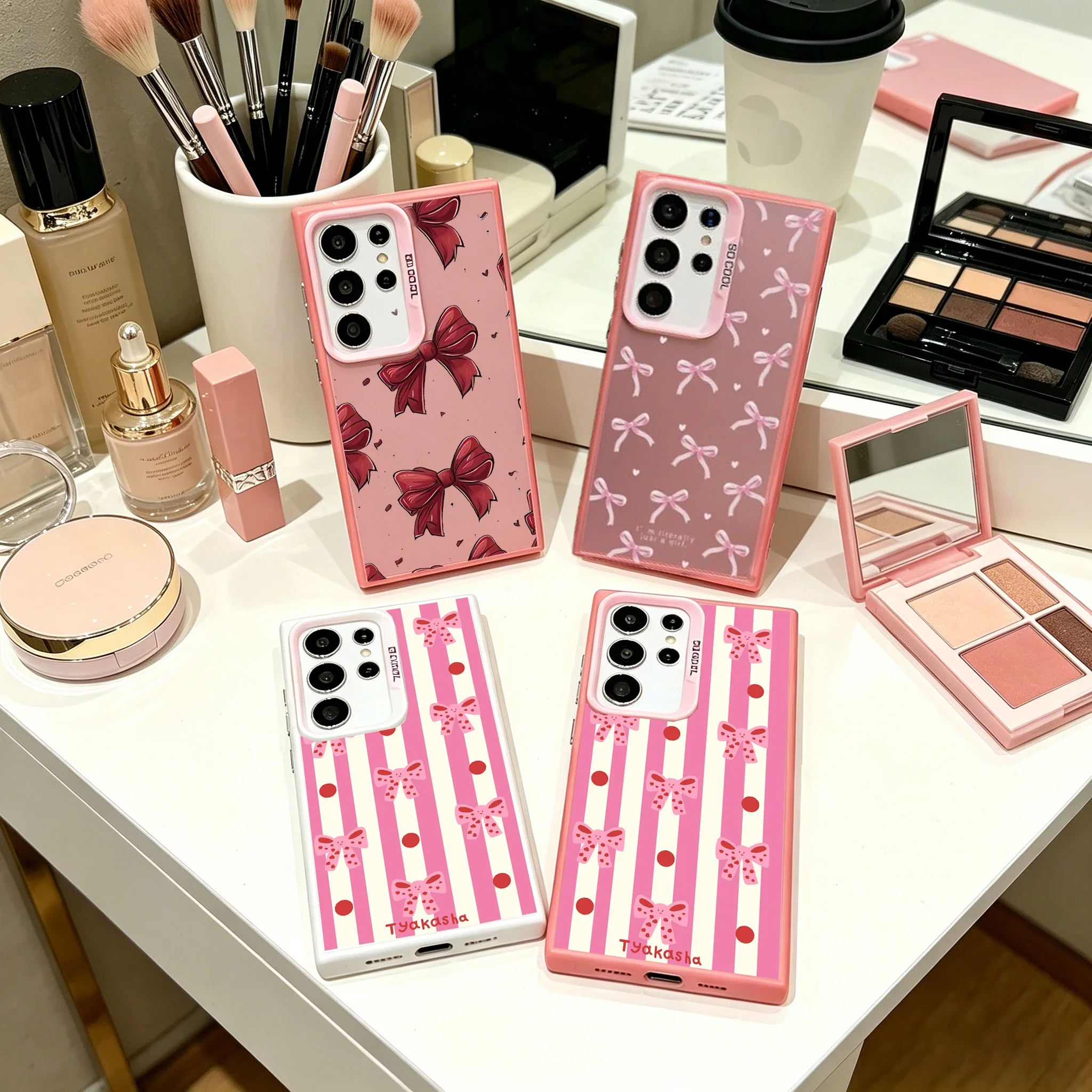 Acrylic Hard Matte Cover with Pink Stripe and Bow Design