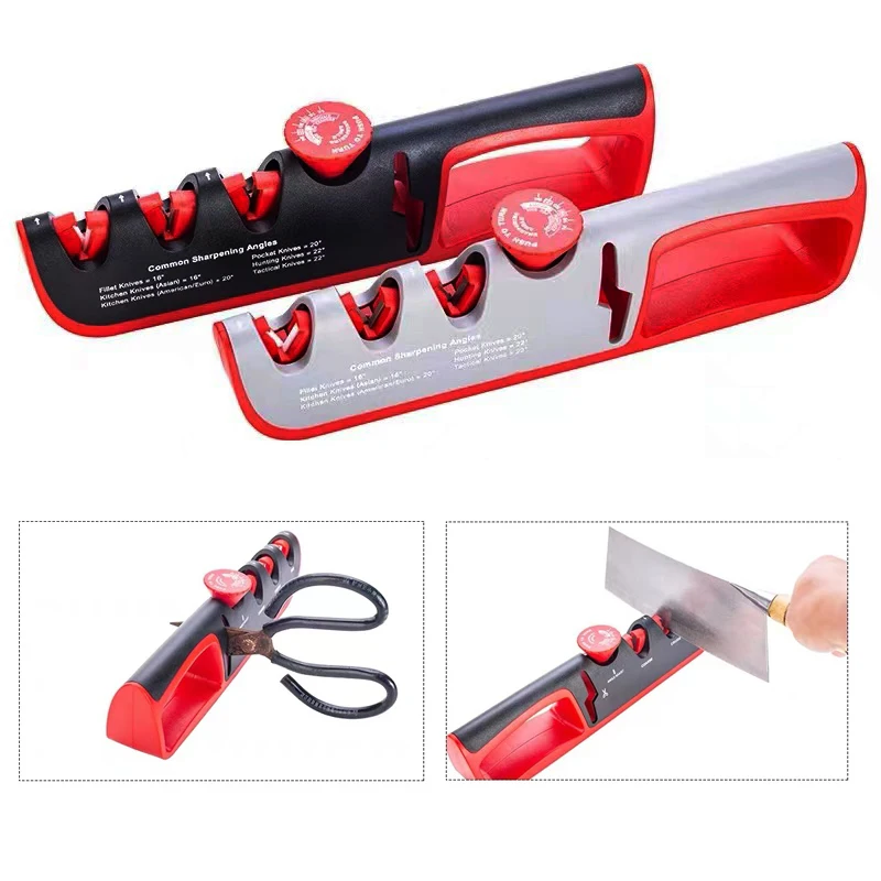 

Knife Sharpener 4 In 1 Adjustable Angle Black And Red Household Quick Knife Sharpener Kitchen Professional Knife Sharpener Tool