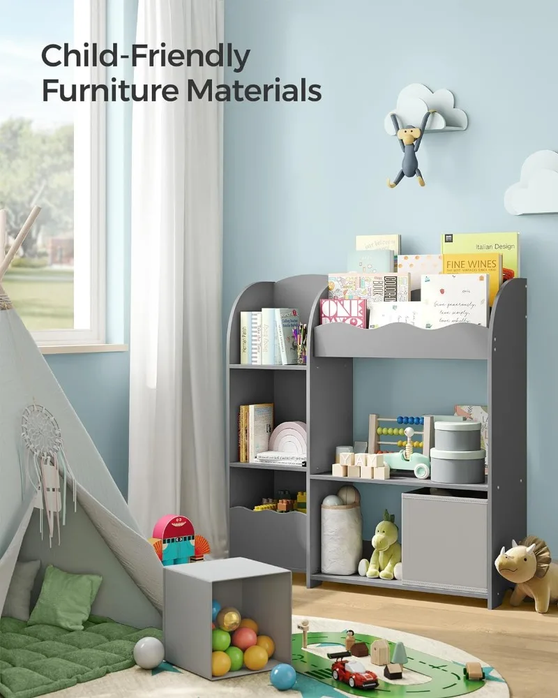 SONGMICS Toy and Book Organizer for Kids, Kids Bookshelf and Toy Storage, Storage Organizer with 2 Storage Boxes, for Playroom