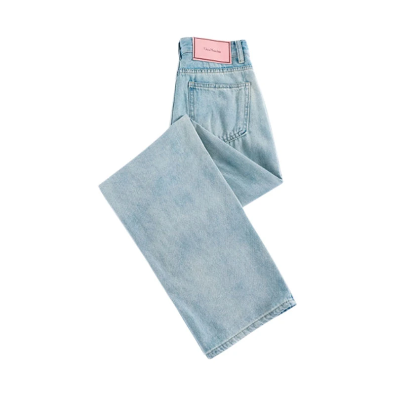 Pink label design cover meat wide-leg jeans female small pear-shaped figure light blue high-waisted loose drag straight pants