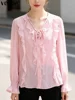 VONDA Elegant Office Lady Shirts Women Ruffled Blouse V-Neck 3D Flower Casual Fashion Tops Autumn Long Sleeve Solid Blusas