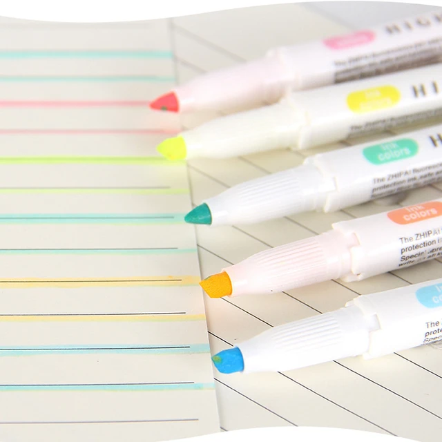5 Colors/box Double Headed Highlighter Pen Set Fluorescent Markers