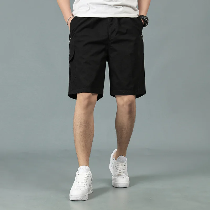 Summer Men's Workwear Shorts Loose Cotton Capris Multi Pocket Casual Pants