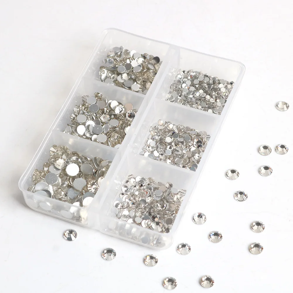 QIIY 6-Gitter-Mixgröße 1440 Stück SS6-SS20 Glas Flatback Strass Kristall AB Stein für Nageldekoration Kleidungszubehör – Detail 7