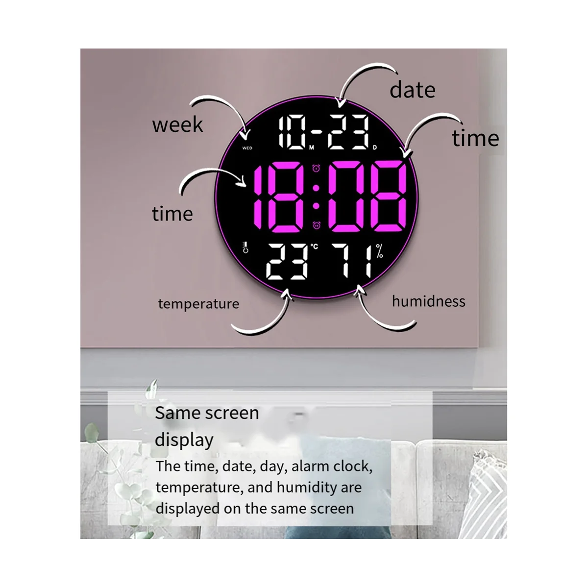 

Ambient Light 12 Inch Big Screen Multifunction Clock Simple Living Room Wall Clock Led Wall Clock,Green