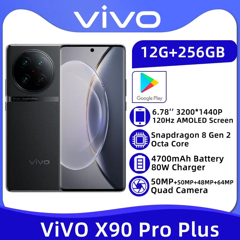 

VIVO X90 Pro Plus 5G 12GB 256GB Snapdragon 8 Gen 2 Octa Core 6.78'' 120Hz AMOLED Screen 50MP Quad Camera 4700mAh Battery