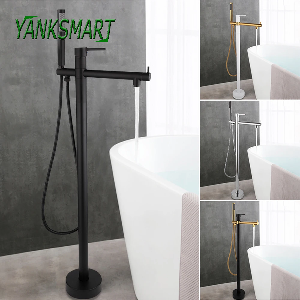 Yanksmart Badezimmer-Dusche, Schwarzgold, Badewannen- Und Duschset, Bodenmontage, Heiß- Kaltwassermischer