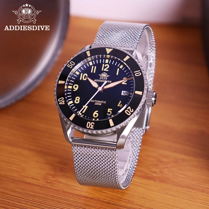 

ADDIESDIVE Men's Automatic Mechanical Watches C3 Luminous Sapphire Milanese Strap Stainless Steel 20bar Waterproof Watch Reloj