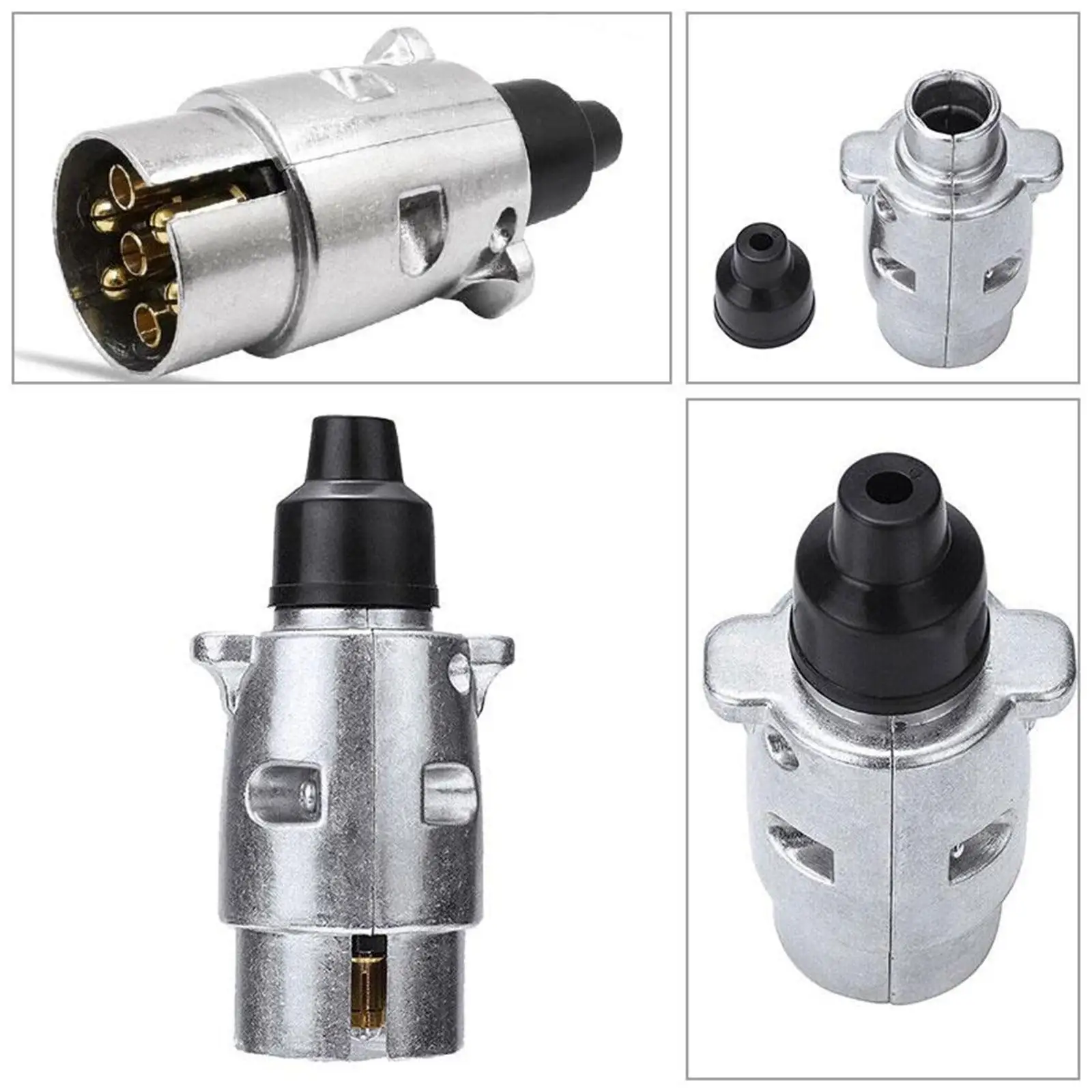 7 Pin Aluminium Alloy Plug Trailer Truck Towing Electrics 12V Connector EU Plug Waterproof Plugs Socket Adapter Protect trailer plug