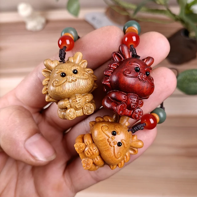 Porte-clés Dragon du Zodiaque en Bois de Santal de Style Chinois, Pendentif  Carimplanté, Clé de Voiture, Décoration de Sac à Dos, Amulette Porte-Bonheur  - AliExpress