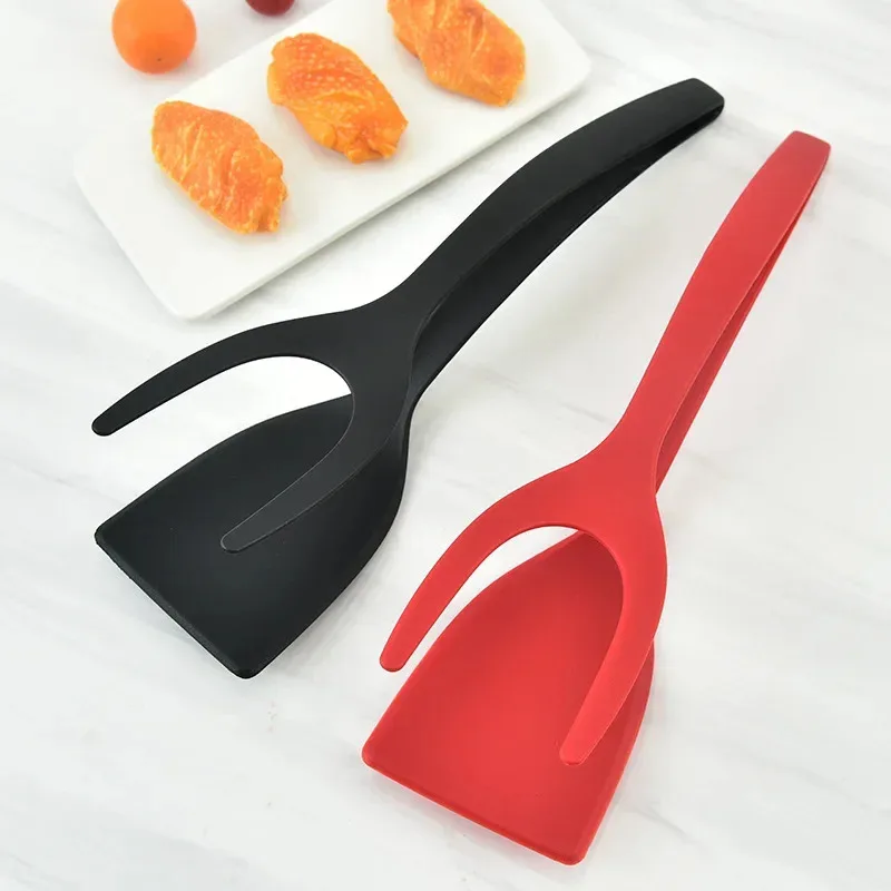 2 In 1 Kitchen Utensils Shovel Clip Silicone Grip Flip Tongs Egg Steak Spatula Tongs Clamp Pancake Fried Turners Cooking Tool Kitchen Accessories