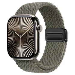 Magnetic Nylon Braided Loop Strap for Apple Watch - Comfortable Band (New olives)