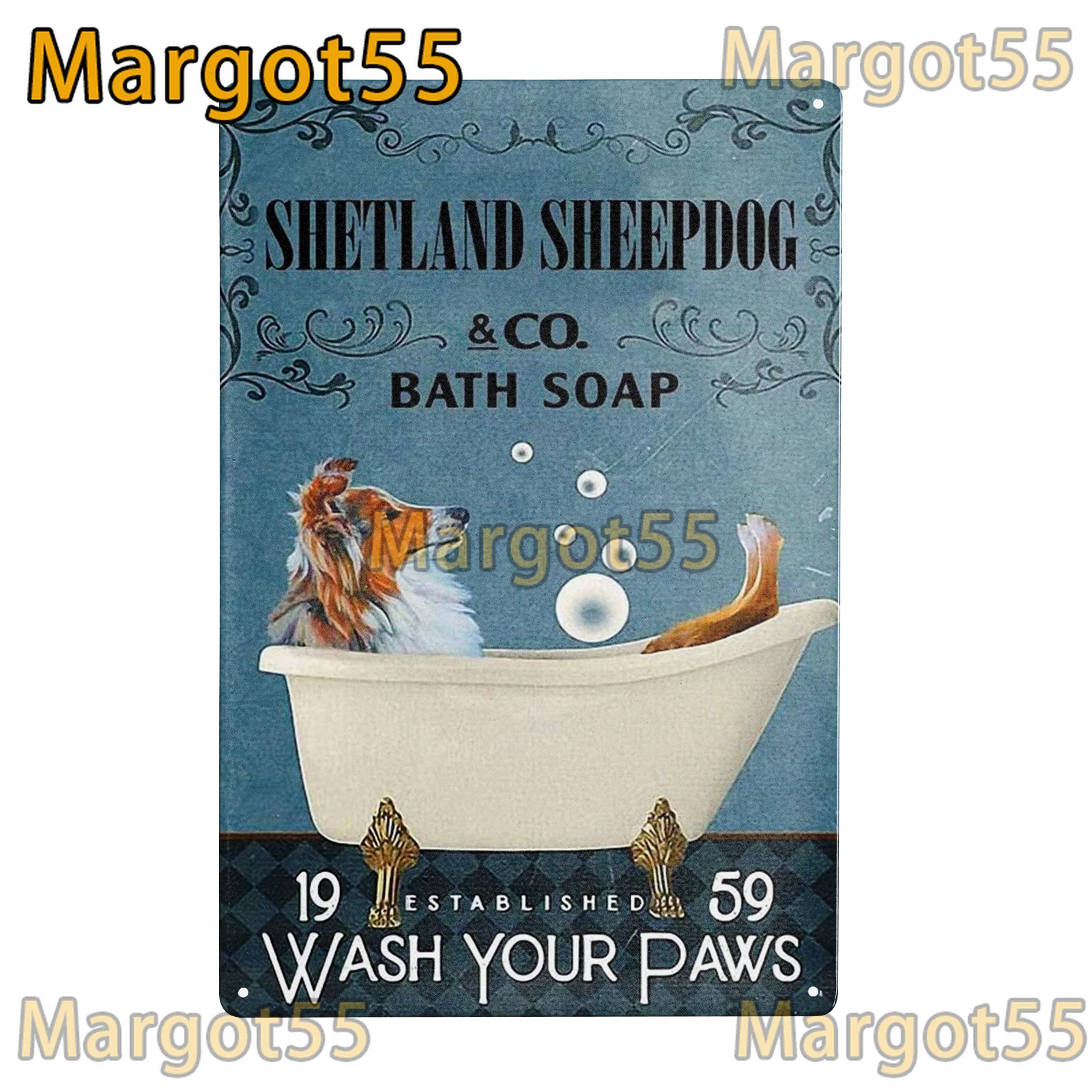 Targa In Metallo Vintage Cane Pastore Tedesco Wash Your Paws - Poster In Latta 20x30 Cm Per Parete Bagno, Casa, Garage