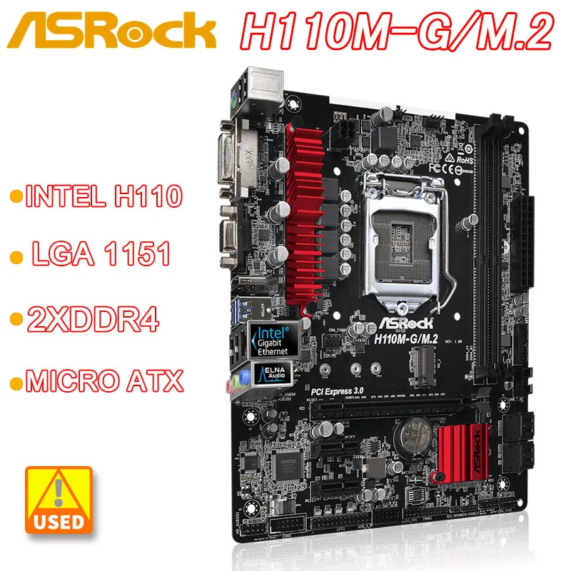 ASRock H110M-G/M.2 Motherboard LGA 1151 2×DDR4 32GB PCI-E 3.0 M.2 USB2.0 Intel H110 Motherboard For Core i3-6100 i7-6700K cpu