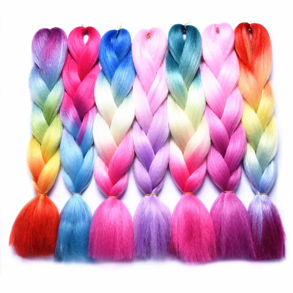 Full Star 24 Inch Synthetic Braiding Hair Jumbo Braids Ombre Jumbo Hair Extension For Women DIY Braids Blue Green Yellow