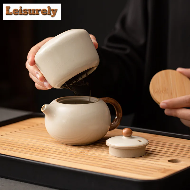 220ML Cream Ru Kiln Porcelain Xishi Teapot Traditional Tea Infuser Pot Tea Making Kettle with Filter Tea Ceremony Decoration