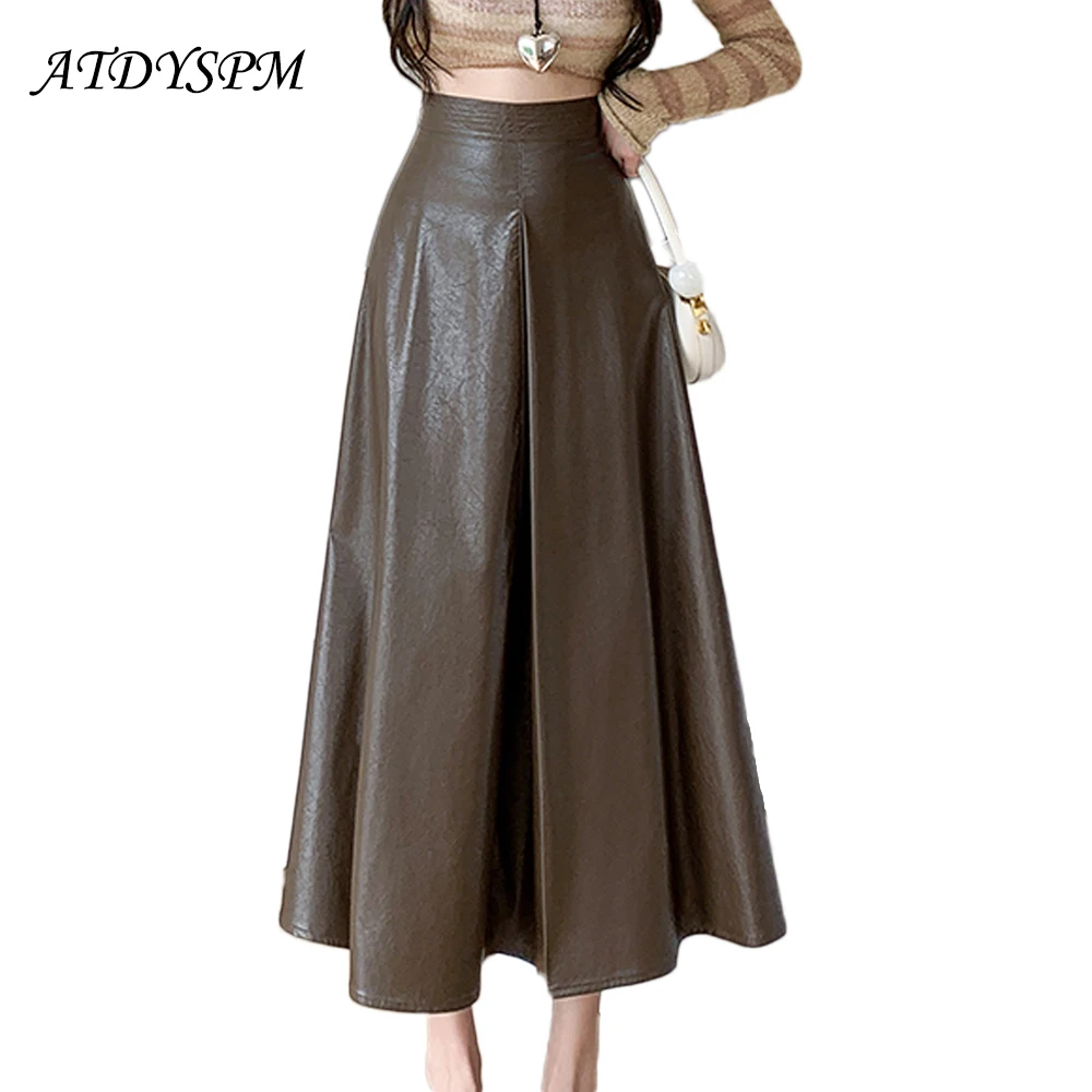 

Юбка-трапеция женская из ПУ кожи, с завышенной талией, плиссированная